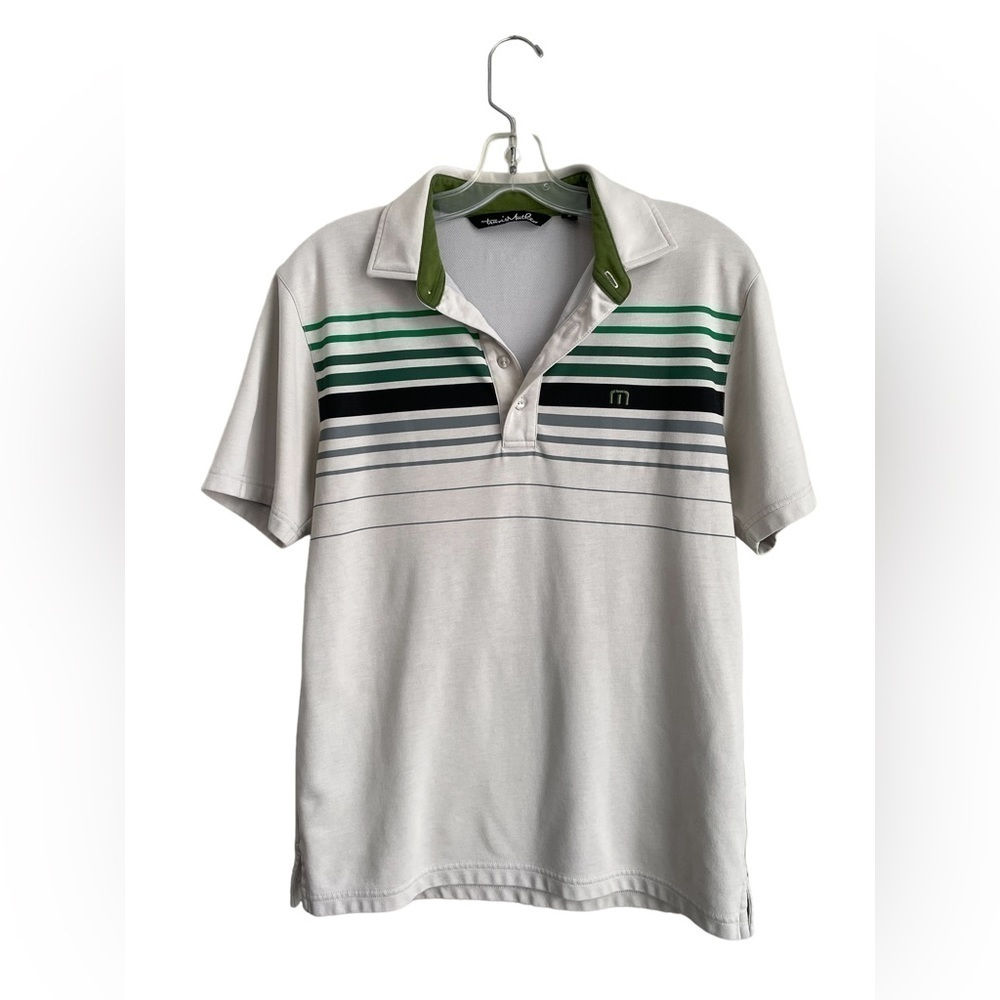 Travis Mathew Golf Polo Shirt Cream Green Mens Size Small